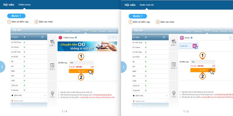 Nạp Tiền Kubet11 Hướng Dẫn Đầy Đủ Thành Công Trong 2 Phút 3 Nạp tiền vào Kubet11 bằng ví điện tử Momo/Viettel money