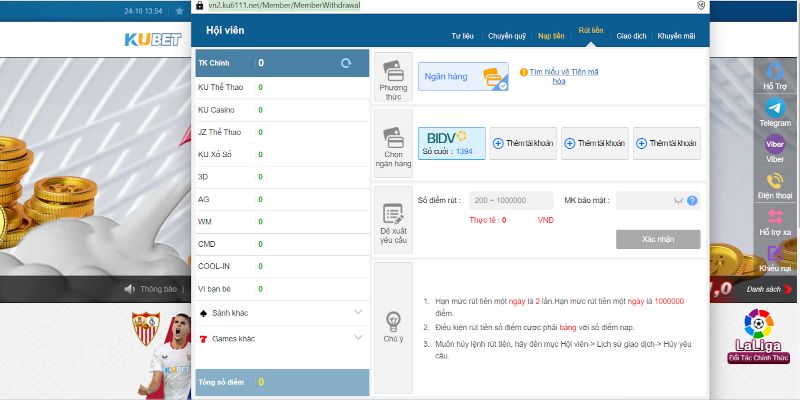 Rút tiền Kubet11 Đơn Giản Chỉ Trong 5 Phút Tiền Về Tài Khoản 1 Biểu mẫu thông tin dùng để rút tiền Kubet11